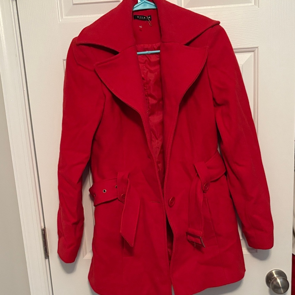 VILA Bright Red Trench Coat